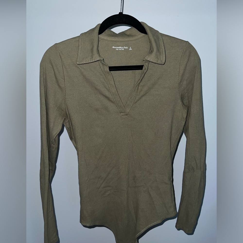 Abercrombie long sleeve ribbed polo bodysuit